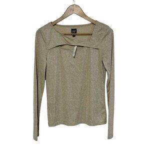 Gap Womens Glittery Tan Long Sleeve Top M Tall